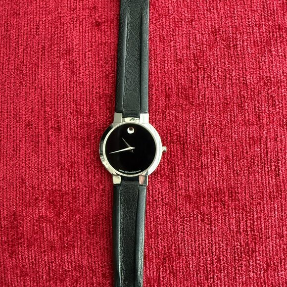 Movado Museum Swiss Made Quartz Black Leather Strap Silver Case Watch Women’s main image 4